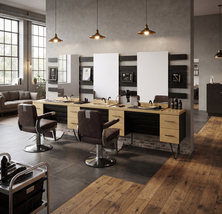 Barber Kaptafel 3 spiegels met wasbak