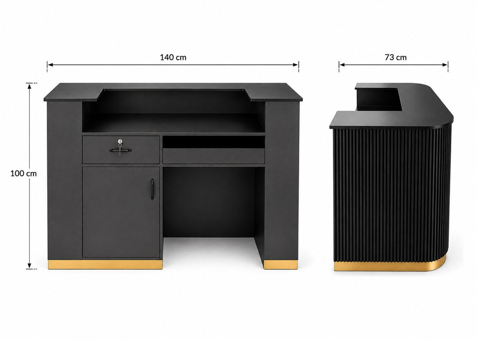 Receptie Kassa Balie Black Ribbel 140cm
