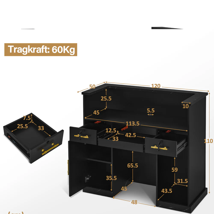 Receptie Balie Zwart Goud 979 120cm