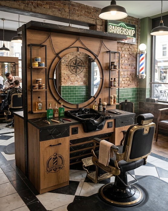 Brown Black Barbier Kaptafel met wasbak