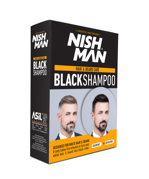 Nishman Hair and Beard Coloring Black Shampoo (Set)